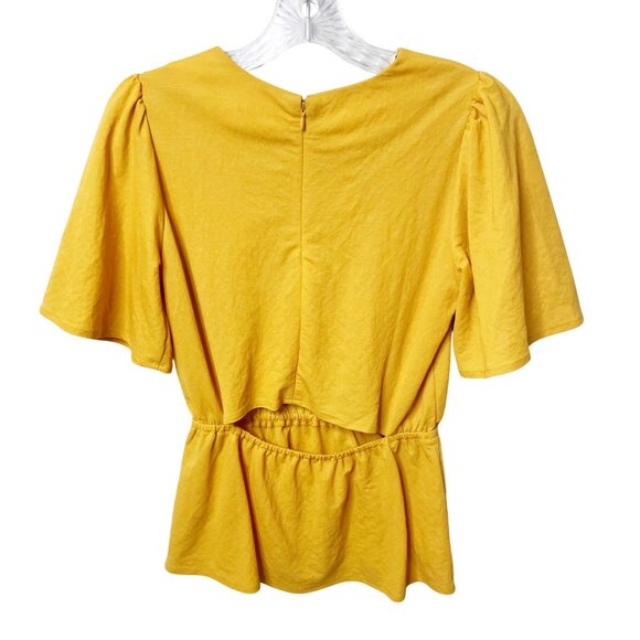 Ann Taylor Petite Cutout Back Peplum Top Women’s Size Small Mustard Yellow - Picture 2 of 7
